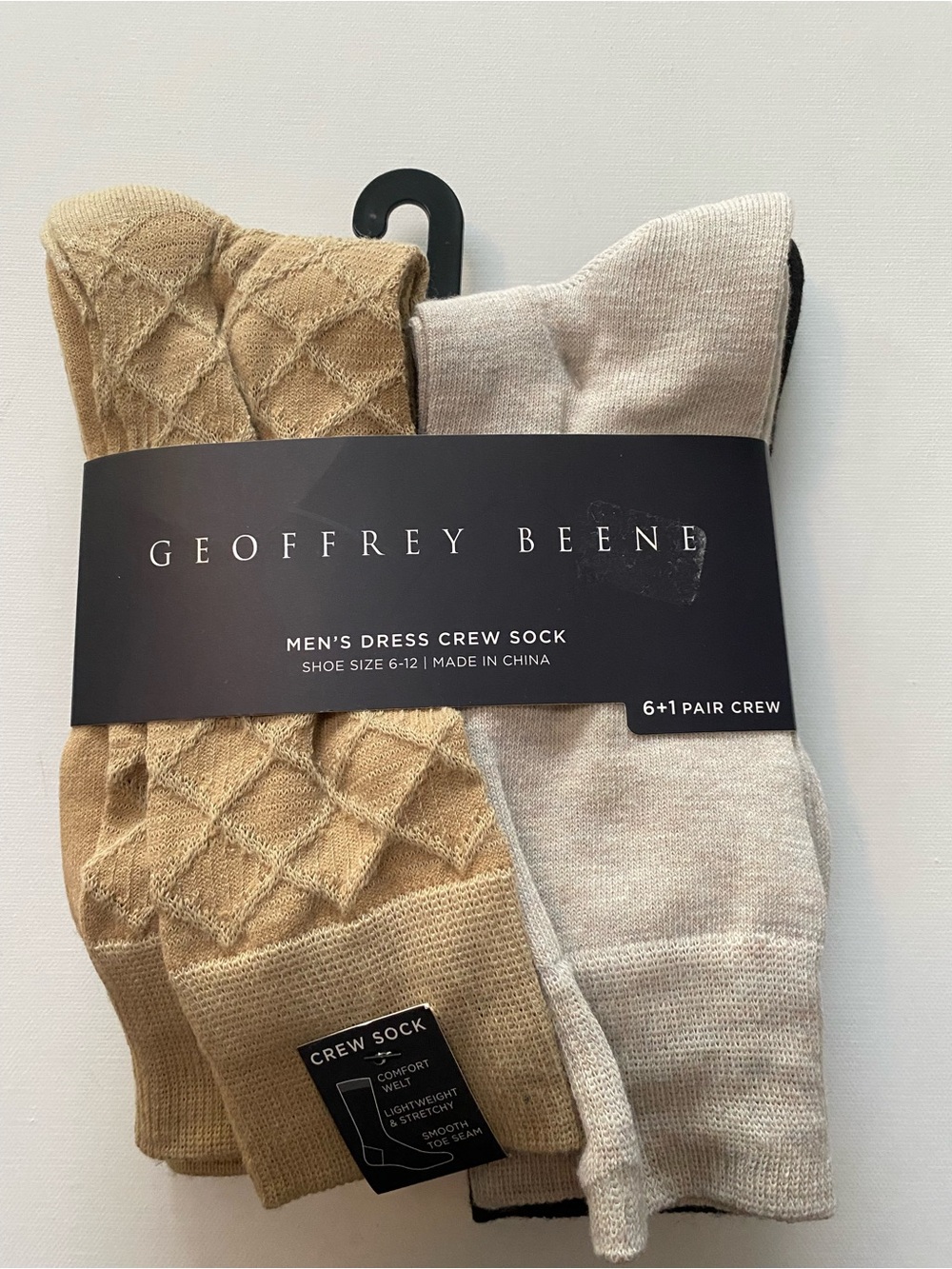 NWT Geoffrey Beene Men’s Dress Crew Socks 6+1 Pack Tan Beige Sz 6-12